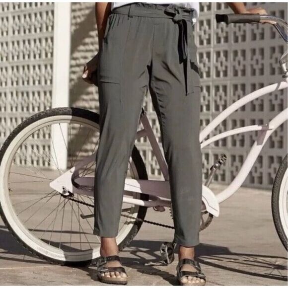 Athleta skyline paperbag olive green pant size 2 - Picture 1 of 11